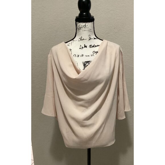 Elegant Women's Draped Blouse With Wide Sleeves - Light Beige - Size S - Picture 2 of 5